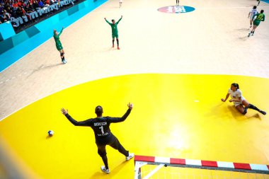 Vina del Mar (Şili), 10 / 28 / 2023 - Pan-Amerikan maçlarında bayanlar hentbol yarı finalinde karşılaşan Brezilya ile Şili arasındaki maç. Brezilya takımı 30 'a 10 skorla kazandı.