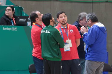 Vina del Mar (Şili), 10 / 28 / 2023 - Pan-Amerikan maçlarında bayanlar hentbol yarı finalinde karşılaşan Brezilya ile Şili arasındaki maç. Brezilya takımı 30 'a 10 skorla kazandı.