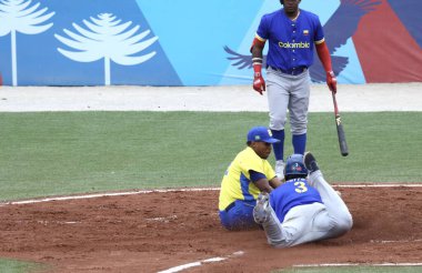 SANTIAGO (Şili), Santiago, Şili 'deki 2023 Pan Amerikan Oyunları sırasında Beyzbol ve Softball Center' da altın madalya için Brezilya ile Kolombiya arasında oynanan 10 / 28 / 2023 Erkekler Milli Beyzbol Takımı Finali. 