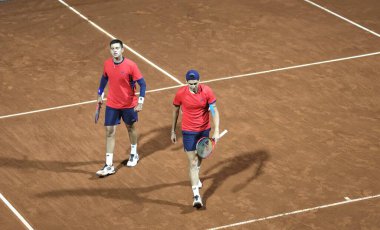 SANTIAGO (Şili), 10 / 28 / 2023 - Orta spor sahasında Brezilyalı HEIDE Gustavo, DEMOLINER Marcelo ve Şilili BARRIOS Tomas ve TABILO Alejandro arasında altın madalya için erkekler çiftler finali