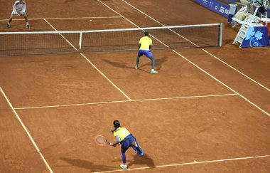 SANTIAGO (Şili), 10 / 28 / 2023 - Brezilya STEFANI Luisa, DEMOLINER Marcelo ve Kolombiyalı LIZARAZO Yuliana, BARRIENTOS Nicolas arasındaki altın madalya için karışık çiftler finali 