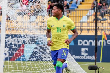 Vina del Mar (Şili), 10 / 29 / 2023 - Thauan Lara Brazil Brezilya takımının Honduras 'a karşı oynadığı maçtaki golünü 3. turda, B Grubu, Vina del Mar' daki Sausalito Stadyumu 'nda kutluyor.