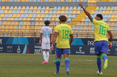 Vina del Mar (Şili), 10 / 29 / 2023 - Thauan Lara Brazil Brezilya takımının Honduras 'a karşı oynadığı maçtaki golünü 3. turda, B Grubu, Vina del Mar' daki Sausalito Stadyumu 'nda kutluyor.