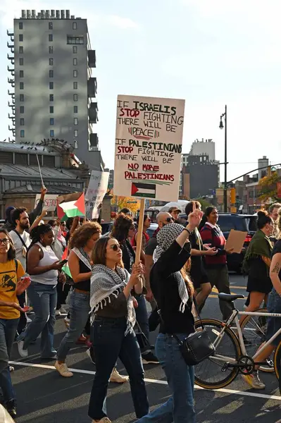 Protest Împotriva Bombardamentului Fâșiei Gaza Către Israel Crown Heights Brooklyn — Fotografie, imagine de stoc