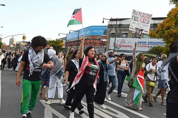 Protest Proti Bombardování Pásma Gazy Izraelem Crown Heights Brooklyn New — Stock fotografie