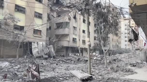 Efterdyningar Israeliska Krigsflygplan Tal Hawa Området Nära Quds Hospital Gaza — Stockvideo