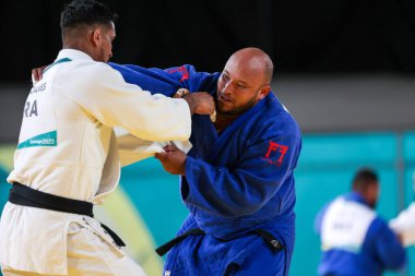 Santiago (Şili), 10 / 31 / 2023 - Brezilya x Venezuela takım judosunda, çeyrek final için, temas merkezinde, Şili 'de Pan Amerikan Oyunlarının oynandığı Ulusal Stadyumda karşılaşma 