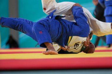 Santiago (Şili), 10 / 31 / 2023 - Brezilya x Venezuela takım judosunda, çeyrek final için, temas merkezinde, Şili 'de Pan Amerikan Oyunlarının oynandığı Ulusal Stadyumda karşılaşma 