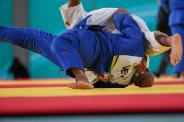 Santiago (Şili), 10 / 31 / 2023 - Brezilya x Venezuela takım judosunda, çeyrek final için, temas merkezinde, Şili 'de Pan Amerikan Oyunlarının oynandığı Ulusal Stadyumda karşılaşma 