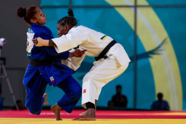 Santiago (Şili), 10 / 31 / 2023 - Brezilya x Venezuela takım judosunda, çeyrek final için, temas merkezinde, Şili 'de Pan Amerikan Oyunlarının oynandığı Ulusal Stadyumda karşılaşma 
