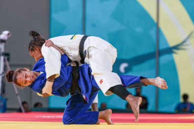 Santiago (Şili), 10 / 31 / 2023 - Brezilya x Venezuela takım judosunda, çeyrek final için, temas merkezinde, Şili 'de Pan Amerikan Oyunlarının oynandığı Ulusal Stadyumda karşılaşma 