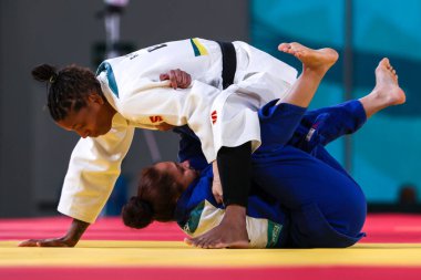 Santiago (Şili), 10 / 31 / 2023 - Brezilya x Venezuela takım judosunda, çeyrek final için, temas merkezinde, Şili 'de Pan Amerikan Oyunlarının oynandığı Ulusal Stadyumda karşılaşma 