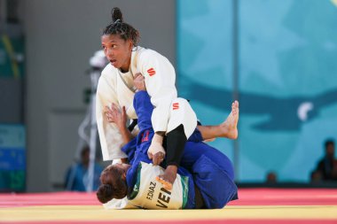 Santiago (Şili), 10 / 31 / 2023 - Brezilya x Venezuela takım judosunda, çeyrek final için, temas merkezinde, Şili 'de Pan Amerikan Oyunlarının oynandığı Ulusal Stadyumda karşılaşma 