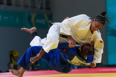 Santiago (Şili), 10 / 31 / 2023 - Brezilya x Venezuela takım judosunda, çeyrek final için, temas merkezinde, Şili 'de Pan Amerikan Oyunlarının oynandığı Ulusal Stadyumda karşılaşma 