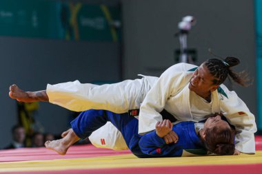 Santiago (Şili), 10 / 31 / 2023 - Brezilya x Venezuela takım judosunda, çeyrek final için, temas merkezinde, Şili 'de Pan Amerikan Oyunlarının oynandığı Ulusal Stadyumda karşılaşma 