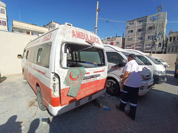Gaza Palestine 2023 Armée Israélienne Attaqué Une Ambulance Appartenant Association — Photo