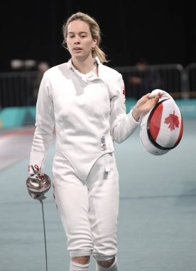 SANTIAGO (Şili), 01 / 11 / 2023 - Engelli Kadınlar Bireysel Epee Grubu A, 2023 Pan Amerikan Oyunları sırasında Brezilyalı MOELLHAUSEN Nathalie Marie 'nin Venezuela MARTINE' a karşı katılımıyla Engelli Spor Merkezi 'nde