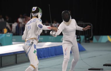 SANTIAGO (CHL), 01 / 11 / 2023 - 2023 Pan Amerikan Oyunları 'nda Kadınlar Bireysel Epee' nin 16. turu. 1 Kasım 2023, Santiago, Şili: Brezilyalı Model Nathalie arasındaki Kadınlar Bireysel Epide 16. tur 