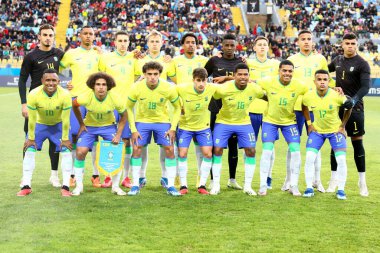 Vina del Mar (Şili), 01 / 11 / 2023 - Pan Amerikan Oyunları 'nın yarı final maçında Brezilya ile Meksika arasında oynanan maç, bu Çarşamba günü Vina del Mar' daki Sausalito Stadyumu 'nda oynanacak - adil 1 Kasım 2023. Brezilya 1-0 kazandı 