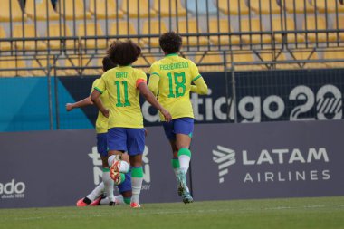 Vina del Mar (Şili), 01 / 11 / 2023 - Pan Amerikan Oyunları 'nın yarı final maçında Brezilya ile Meksika arasında oynanan maç, bu Çarşamba günü Vina del Mar' daki Sausalito Stadyumu 'nda oynanacak - adil 1 Kasım 2023. Brezilya 1-0 kazandı 