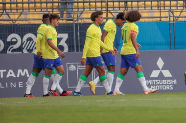 Vina del Mar (Şili), 01 / 11 / 2023 - Pan Amerikan Oyunları 'nın yarı final maçında Brezilya ile Meksika arasında oynanan maç, bu Çarşamba günü Vina del Mar' daki Sausalito Stadyumu 'nda oynanacak - adil 1 Kasım 2023. Brezilya 1-0 kazandı 