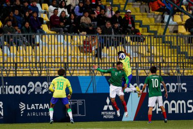 Vina del Mar (Şili), 01 / 11 / 2023 - Pan Amerikan Oyunları 'nın yarı final maçında Brezilya ile Meksika arasında oynanan maç, bu Çarşamba günü Vina del Mar' daki Sausalito Stadyumu 'nda oynanacak - adil 1 Kasım 2023. Brezilya 1-0 kazandı 