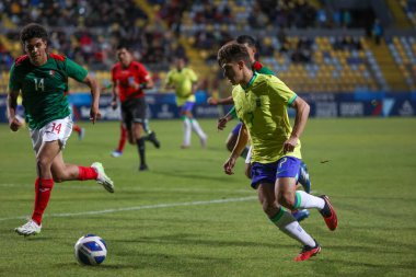 Vina del Mar (Şili), 01 / 11 / 2023 - Pan Amerikan Oyunları 'nın yarı final maçında Brezilya ile Meksika arasında oynanan maç, bu Çarşamba günü Vina del Mar' daki Sausalito Stadyumu 'nda oynanacak - adil 1 Kasım 2023. Brezilya 1-0 kazandı 