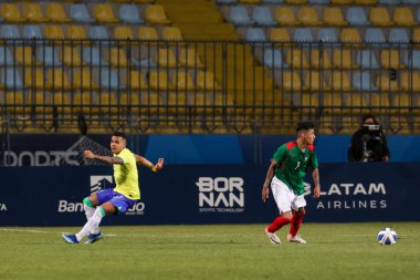 Vina del Mar (Şili), 01 / 11 / 2023 - Pan Amerikan Oyunları 'nın yarı final maçında Brezilya ile Meksika arasında oynanan maç, bu Çarşamba günü Vina del Mar' daki Sausalito Stadyumu 'nda oynanacak - adil 1 Kasım 2023. Brezilya 1-0 kazandı 