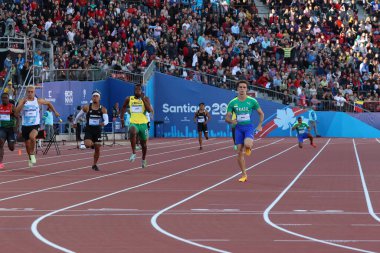 Santiago (CHILE), 02 / 11 / 2023 - Erkekler 4 x 100 metre bayrak, Santiago, Şili 'deki Coliseo del Estadio Nacional Julio Martinez' de Pan-Amerikan Oyunlarının yapıldığı yerde 