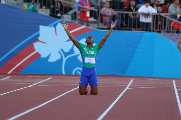 Santiago Chile 2023 Men 100M Relay Coliseo Del Estadio Nacional — Stock Photo, Image
