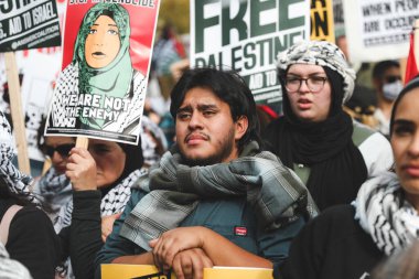 Palestinians Protest From Freedom Plaza to The White House. November 4, 2023, New York, USA: Palestinian protestors march from Freedom Plaza to the White House to protest against Israels attacks on Palestinians clipart