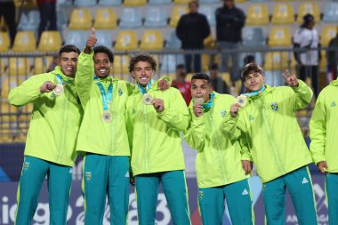 Vina del Mar, Şili - 04 / 11 / 2023: Brezilya ve Şili arasında oynanan Pan Amerika Oyunları finalinde, 4 Kasım 2023 Cumartesi günü Vina del Mar 'daki Sausalito Stadyumu' nda altın madalya kazandı.