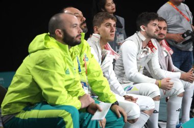 SANTIAGO (CHL), 03 / 11 / 2023 - 2023 Pan Amerikan Oyunları sırasında Engelliler Spor Merkezi 'nde Şili ile Brezilya arasında bronz madalya için erkekler folyo takımı finalleri. Brezilya 45-36 kazandı ve Bronz madalya aldı 