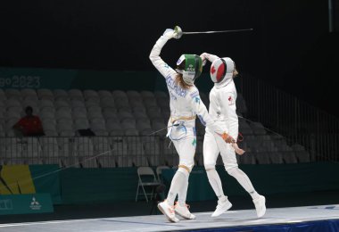 SANTIAGO (ŞİLİ), 11 / 04 / 2023 - FINAL / EPEE / WOMEN / GOLD - Engelli Olimpiyatları 'nda Kanada ile Brezilya arasında gerçekleştirilen altın madalya için Bayanlar Epee takımı finali. Brezilya 45-40 yendi ve Altın madalya kazandı.