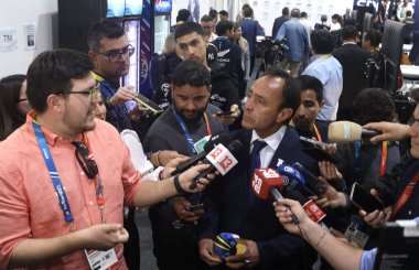 Santiago-Şili 'deki 2023 Pan Amerikan Oyunları Basın Konferansı ve Denge Raporları. 6 Kasım 2023, Santiago, Şili: Panam Başkanı Neven Iliç 'in de katılımıyla Santiago' da düzenlenen 2023 Pan Amerikan Oyunları Denge Raporları