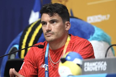 Santiago-Şili 'deki 2023 Pan Amerikan Oyunları Basın Konferansı ve Denge Raporları. 6 Kasım 2023, Santiago, Şili: Panam Başkanı Neven Iliç 'in de katılımıyla Santiago' da düzenlenen 2023 Pan Amerikan Oyunları Denge Raporları