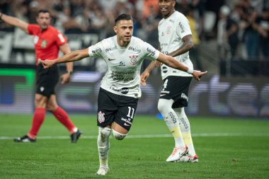 Sao Paulo, Brezilya - 9 / 11 / 2023 - BRAZILIAN / CORINTHIANS X ATLETICO-MG - Angel Romero, Corinthians ve Atletico-MG arasında oynanan ve 2023 Brezilya Futbol Şampiyonası 'nın 33. turu için geçerli olan maçta golünü kutluyor.