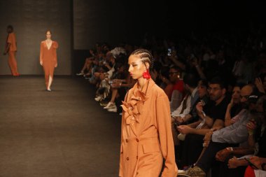 SAO PAULO (SP), Brezilya 11 / 10 / 2023 - Moda tasarımcısı Weider Silveiro tarafından Latin Amerika 'nın en büyük moda haftası olan Sao Paulo Moda Haftası' nda Brezilya 'da düzenlenen Top Modelleri geçit töreni modası