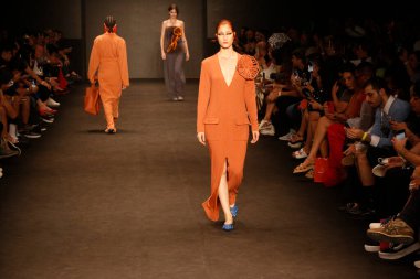 SAO PAULO (SP), Brezilya 11 / 10 / 2023 - Moda tasarımcısı Weider Silveiro tarafından Latin Amerika 'nın en büyük moda haftası olan Sao Paulo Moda Haftası' nda Brezilya 'da düzenlenen Top Modelleri geçit töreni modası