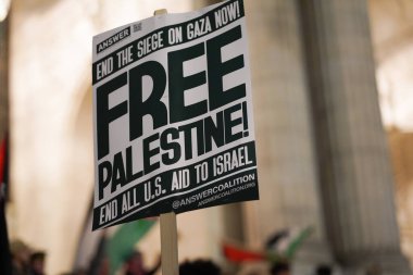 Pro Filistin Protestosu. 17 Kasım 2023. New York, ABD: Bu gece, Manhattan 'da 5. caddedeki New York Halk Kütüphanesi' nin önünde, Filistin yanlısı bir protesto 42 gün süren çatışmanın sona ermesi yönünde ateşli bir savunmada bulundu. 
