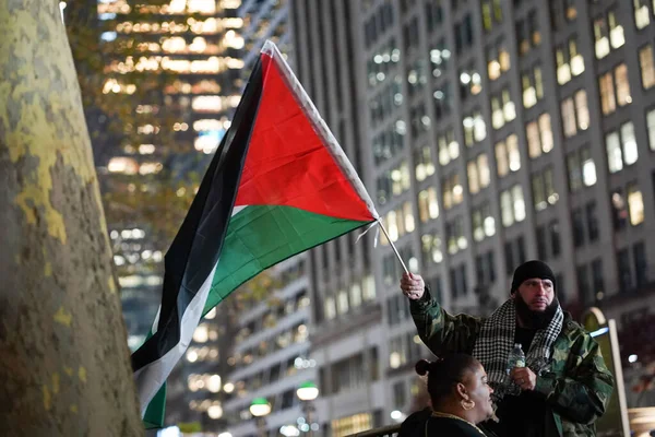 支持巴勒斯坦的抗议 2023年11月17日美国纽约 在曼哈顿5月5日的纽约公共图书馆前 一场亲巴勒斯坦的抗议活动热烈地鼓吹结束这场长达42天的冲突 — 图库照片