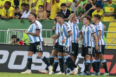 Rio de Janeiro (RJ), Brezilya 11 / 21 / 2023 - Nicolas Otamendi Arjantin adına sayı yaptı ve Brezilya ile Arjantin arasında oynanan ve Maracana Stadyumu 'nda düzenlenen 2026 Dünya Kupası elemeleri için geçerli olan maçı kutladı.