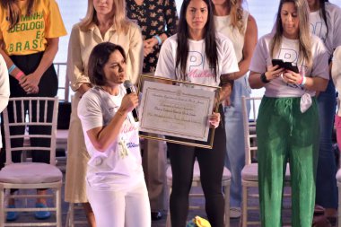 Rio de Janeiro (RJ), Brezilya 11 / 25 / 2023 - Liberal Parti 'nin bir kolu olan PL Mulher, bu 25 Cumartesi günü Rio de Janeiro eyaletinden liderlerin bir toplantısı düzenledi. Etkinlik Riocentro Amfitiyatrosunda gerçekleşti.