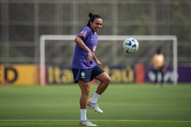 Sao Paulo (SP), 11 / 27 / 2023 - Brezilya Bayanlar Futbol Takımı antrenmanı sırasında bu pazartesi öğleden sonra, Sao Paulo- SP 'daki CT Joaquim Grava' da.