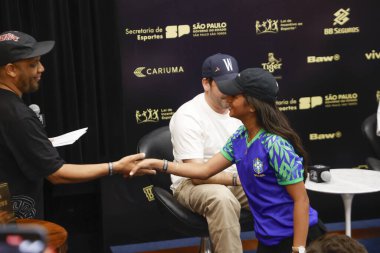 Sao Paulo (SP), Brezilya 11 / 30 / 2023 - Basın toplantısına sporcular Rayssa Leal, Felipe Gustavo ve Torey Pudwill ile Matt Rodriguez katıldı 