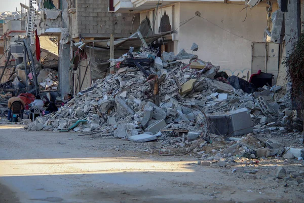 Palestinos Perderam Suas Casas Devido Ataques Aéreos Antes Deixar Faixa — Fotografia de Stock