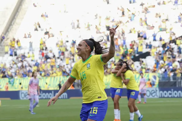 サンパウロ ブラジル11 2023 ブラジル女子サッカーチームと日本とのフレンドリーマッチ — ストック写真
