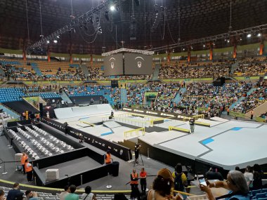 Sao Paulo (SP), Brezilya 12 / 02 / 2023 - Bu Cumartesi öğleden sonra Sao Paulo 'nun güneyindeki Ibirapuera Spor Salonu' nda düzenlenen Süper Crown SLS Skateboard finaline bayanlar ön eleme maçı.