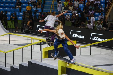 Sao Paulo (SP), Brezilya 12 / 02 / 2023 - Isabelly Avila the Final of the Street Skate World League, SLS Super Crown World Championship, Women 's qualifier for the final of the Super Crown SLS Skateboard 