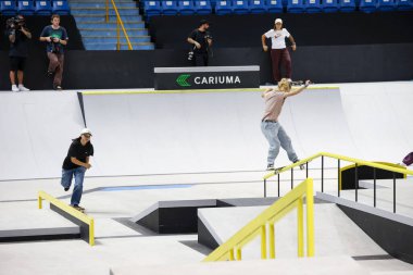 Sao Paulo (SP), Brezilya 12 / 02 / 2023 - Sokak Pateni Dünya Ligi Finali, SLS Süper Crown Dünya Şampiyonası, bu Cumartesi öğleden sonra, 2 Kasım 2023 'te Süper Crown SLS Skateboard finaline bayanlar elemeleri